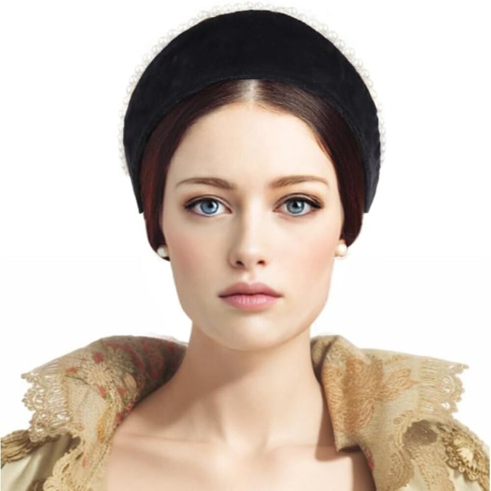 Velvet Pearl Tudor French Hood Gothic Halloween Hair Accessory Reversible